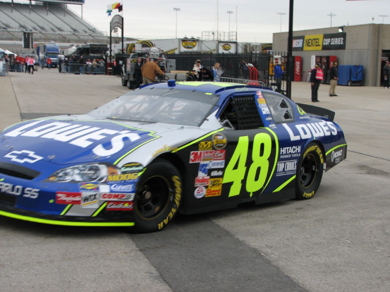 Jimmie Johnson's blue No. 48 Lowe's Chevrolet in the garage area at Texas Motor Speedway
