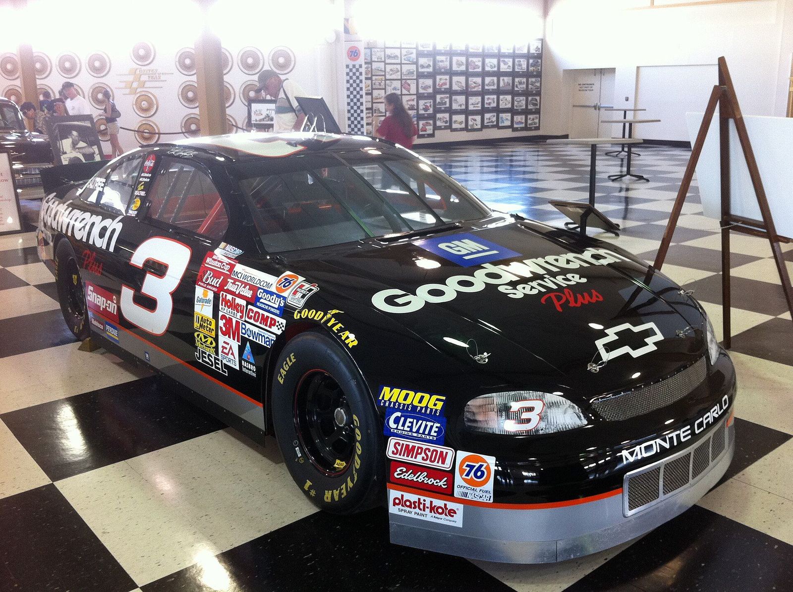 Dale Earnhardt's black No. 3 GM Goodwrench Chevrolet Monte Carlo on display in a museum